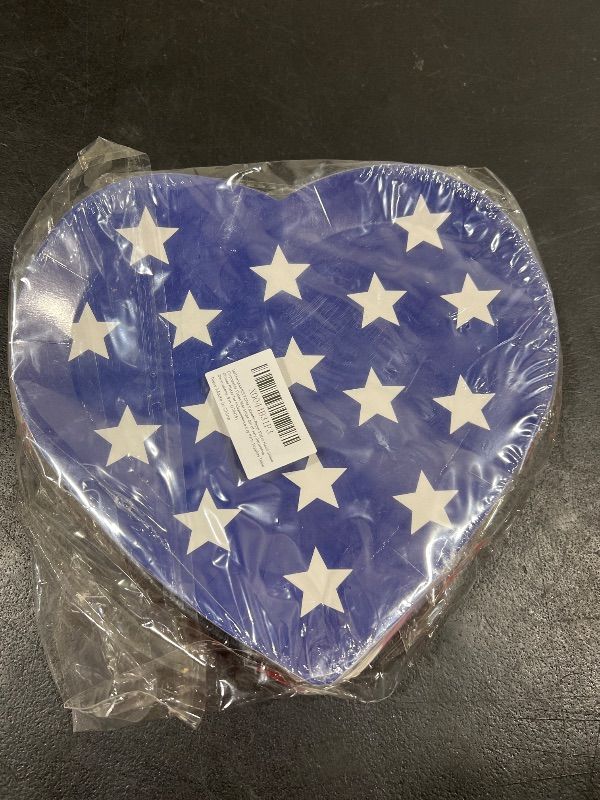 Photo 2 of JarThenaAMCS 72Pcs Patriotic Paper Plates Heart Shape Disposable Plates Star Stripe 4th of July Decorative Dinner Plates for Independence Day Party Supplies Table Decorations, 9 in