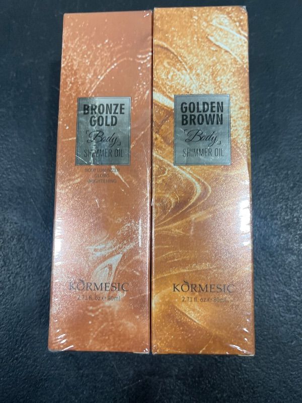 Photo 2 of 2Pcs Shimmer Body Oil, Lasting Moisturizing Luster 4 Colors Body Glitter Women Makeup Festival Sparkling Holographic Gel.(GOLDEN BROWN & BRONZE)