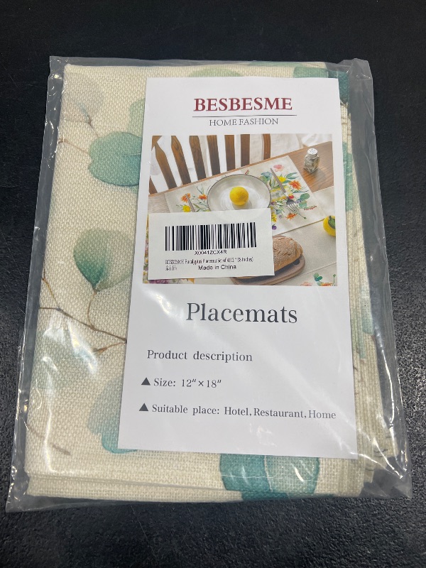 Photo 2 of BESBESME Spring Placemats Leaves Table Mats Eucalyptus,Seasonal Summer Watercolor Plants Kitchen Dining Home Decor Cream Party Decoration 13x18 Inch