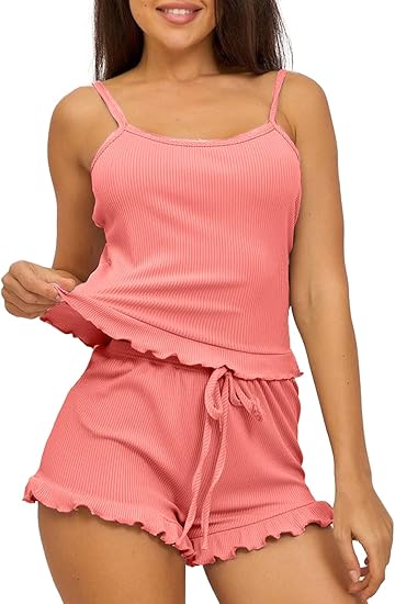 Photo 1 of [Size L] IFFEI Womens Pajama Sets Girls Sexy Pjs Lounge Set Knit Top and Shorts Sleepwear