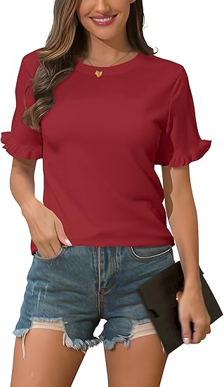 Photo 1 of [Size XL] Nova In Sky Womens T Shirts Casual Cute Ruffle Short Sleeve Top Summer Round Neck Soft Solid Basic Tee