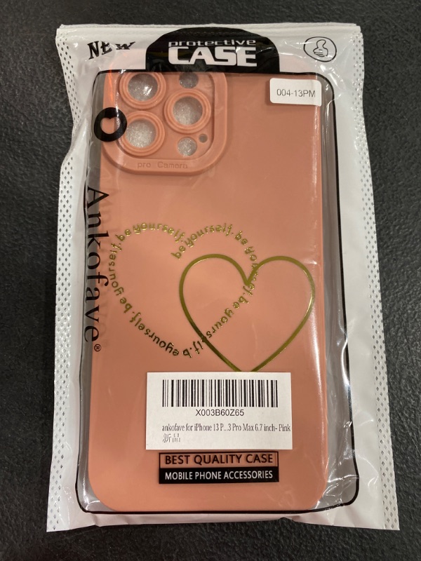 Photo 1 of ankofave for iPhone 13 Pro Max Case for Women Girls Cute, Gold Plated Letter Double Heart Case Soft Shockproof, Full Camera Lens Protective Phone Cases for iPhone 13 Pro Max 6.7 inch- Pink