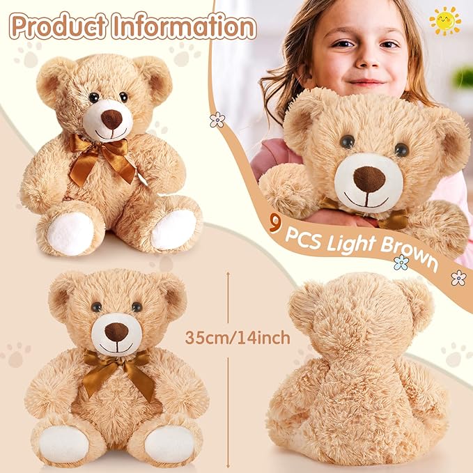 Photo 1 of HyDren  14 Inch Wedding Gift Bear Stuffed Animals Bears Soft Plush Bears Cute Bears Dolls for Baby Shower Birthday Valentine Gift Home Decoration (Light Brown)