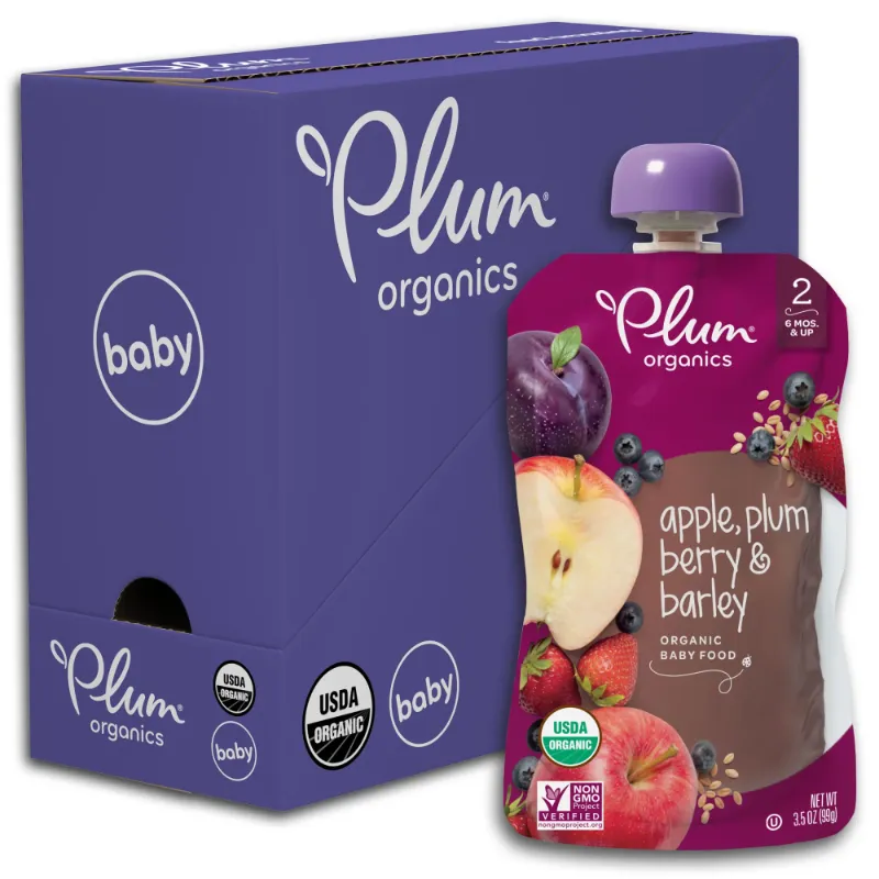 Photo 1 of exp date 11/29/2024--Plum Organics Stage 2 Organic Baby Food, Apple, Plum, Berry Barley, 3.5 Ounce Pouch (Pack of 6)