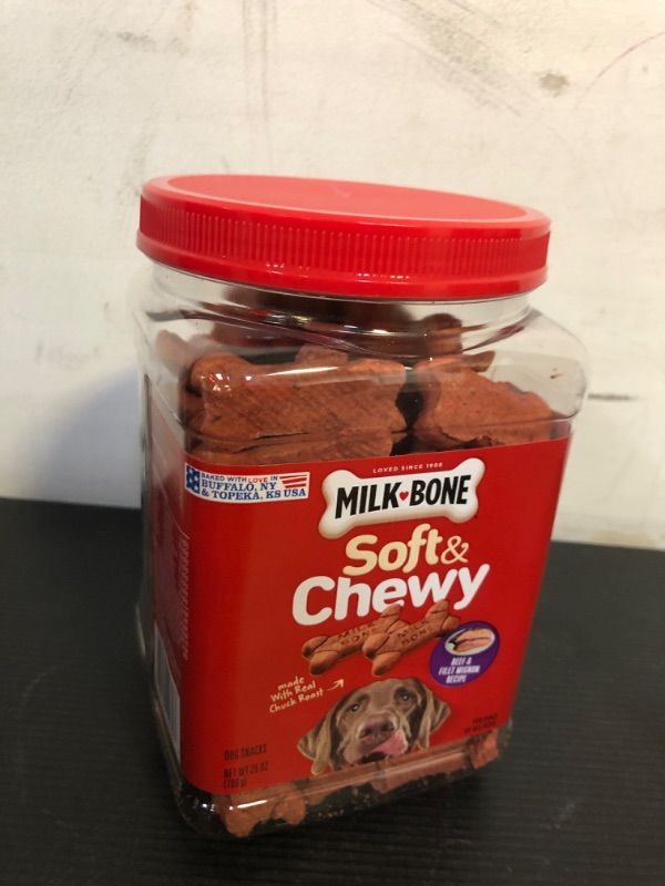 Photo 2 of exp date 07/2025--Milk-Bone Soft & Chewy Dog Treats, Beef & Filet Mignon Recipe, 25 Ounce Made with Real Chuck Roast Beef & Filet Mignon 1.56 Pound (Pack of 1)