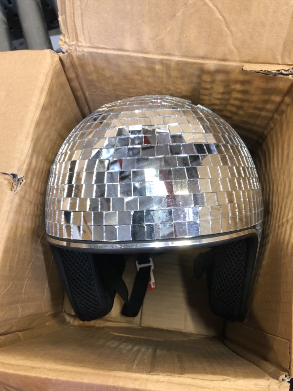 Photo 2 of Disco Helmet with Retractable Visor Glitter Mirror Glass Punk Costume Hat for Bar DJ Club Party