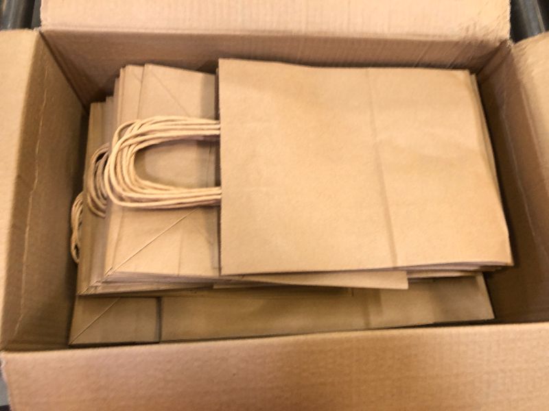 Photo 2 of Brown Paper Bags with Handles Bulk 100Pcs, 2 Assorted Sizes Plain Kraft Gift Bags for Birthday Party Favors Grocery Retail Shopping Business Goody Craft