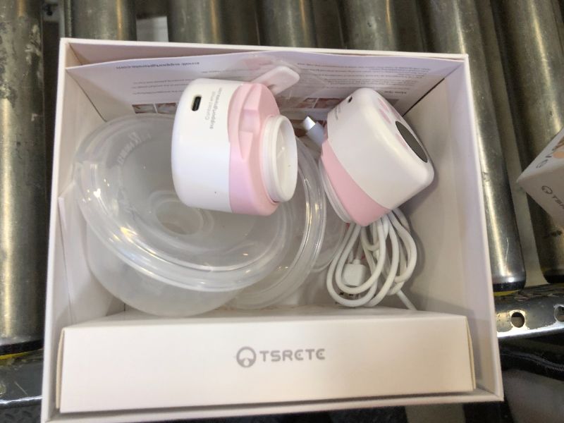 Photo 2 of TSRETE Double Wearable Breast Pump, Electric Hands-Free Breast Pumps with 2 Modes, 9 Levels, LCD Display, Memory Function Rechargeable Milk Extractor-24mm Flange, Pink