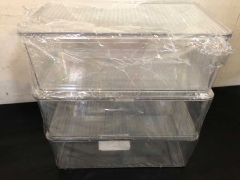 Photo 1 of ZENFUN Set of 3 Small Stackable Storage Bins with Hinged Lid, Acrylic Organizer Box, Clear Makeup Organizer Box, Cosmetic Case for Home, Office, School