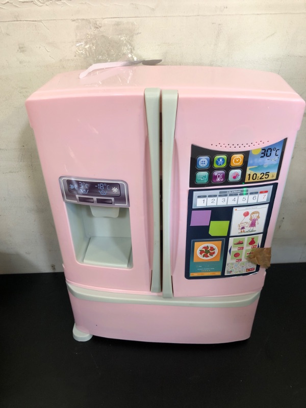 Photo 1 of PLAY Kids Kitchen Refrigerator with Ice Dispenser, Pretend Play Fridge Kitchen Set for Toddlers, Toy Kitchen Appliance Accessories for Girl Boy Christmas Birthday Gift Age 1-3 4-8, Pink