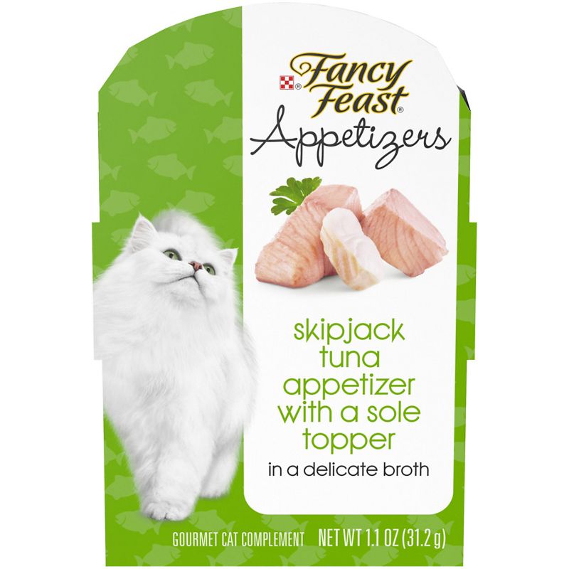 Photo 1 of  exp 2026 Grain Free Appetizers Skipjack Tuna with a Sole Topper Wet Cat Food Complement, 1.1 Oz., Case of 10, 10 X 1.1 OZ
 