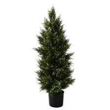 Photo 1 of Artificial Topiary Tree 2-Set - Beautiful Realistic Faux Cedar Pines, 4 Feet Tall, UV Protection for Longer Life, 6" Wide Heavy Duty Pots for Outdoor & Indoor Decor 48 Inch