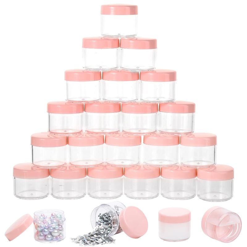 Photo 1 of 100 Count 20g Sample Containers with Lids?Refillable Cosmetic Containers Small Plastic Jars Lip Scrub Container - Pink
