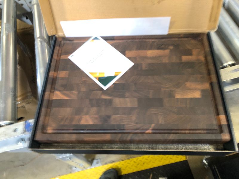 Photo 1 of Cozifa American Dark Walnut Wood Cutting Board 17"x12"x1.6" for Kitchen with Juice Groove, Inner Handles, Gift Box Packaging and End Grain Butcher Block Finished with Linseed Oil, Beeswax & Lemon Oil