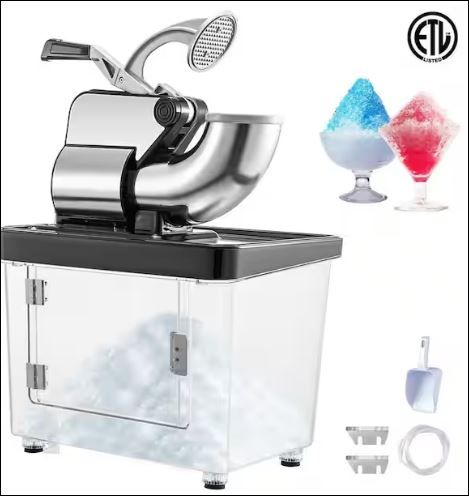 Photo 1 of 1150 oz. Commercial Ice Crusher 440 LBS/H 300W Black Snow Cone Machine Stainless Steel Shaved Ice Machine, 110V
