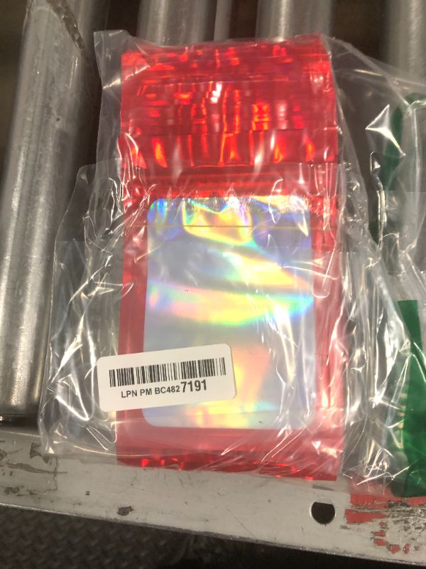 Photo 2 of  Red Mylar Holographic Bags, Clear Window Zipper Bags Resealable Smell Proof Bags Foil Pouch Bags for Food Storage and Lipgloss,Jewelry,Eyelash Packaging for Small Business(4x6In)