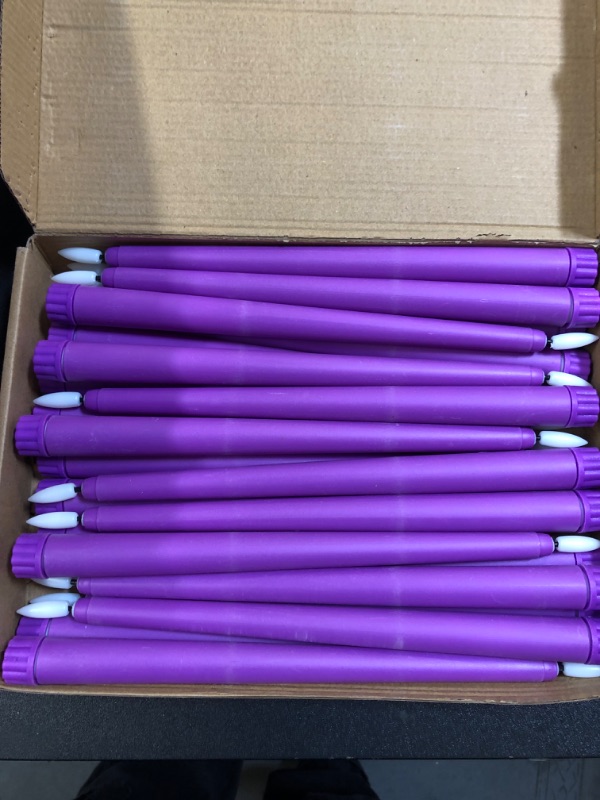 Photo 2 of Macarrie 24 Packs Flameless Taper Candles Battery Operated 11 Inch Long Candle Light LED Flameless Candlesticks Fake Candles Flickering Tapered Candles for Wedding, Halloween(Purple)