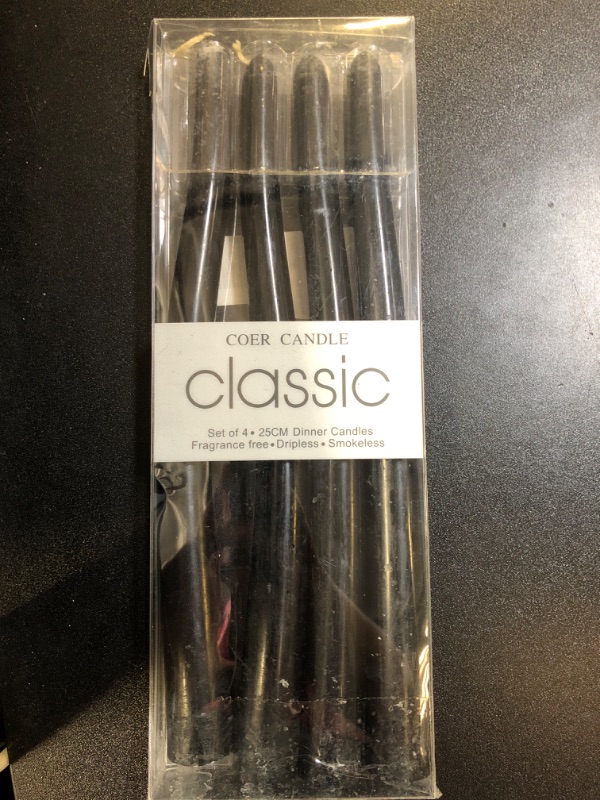 Photo 2 of 10 inch Black Taper Candles-Set of 4 Taper Candles - Unscented Dripless and Smokeless,Tall Candlesticks, Home Dinner, Party, Wedding, Halloween, Churches,Christmas Candles (9.9, Black)