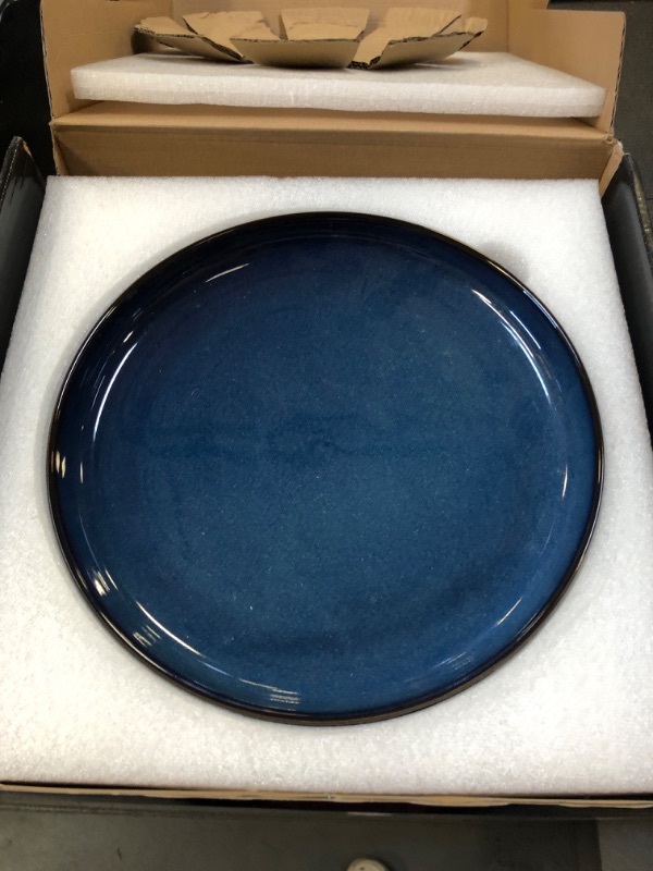 Photo 2 of 10.5 Inches Ceramic Plates Set of 6- Porcelain Flat Salad Plates Set, Blue Dinner Plates, High Edge Modern plates for Kitchen, Microwave & Dishwasher & Oven Safe, Scratch Resistant Dishes Set, Blue 