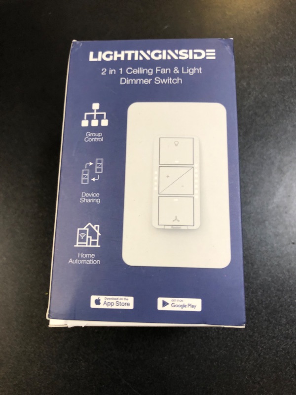 Photo 3 of 2 in 1 Smart Ceiling Fan Control and Light Dimmer Switch, Neutral Wire Needed, Single Pole 2.4GHz Wi-Fi Fan Light Switch, Compatible with Alexa and Google Assistant, Timer, No Hub Required