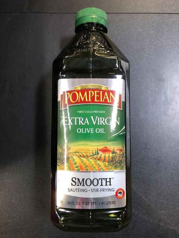 Photo 3 of Pompeian Smooth Extra Virgin Olive Oil, First Cold Pressed, Mild and Delicate Flavor, Perfect for Sauteing and Stir-Frying, Naturally Gluten Free, Non-Allergenic, Non-GMO, 48 FL. OZ., Single Bottle 48 Fl Oz (Pack of 1) (BB 12/2025)