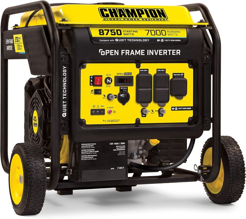 Photo 1 of Champion Power Equipment 8750-Watt Electric Start Home Backup Portable Open Frame Inverter Generator with Quiet Technology
