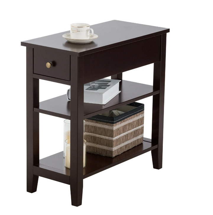 Photo 1 of 3Tier Nightstand Bedside Table Sofa Side End Table w/Double Shelves Drawer Brown
