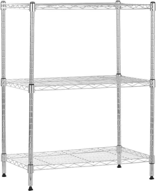 Photo 1 of Amazon Basics 3-Shelf Adjustable, Heavy Duty Storage Shelving Unit (250 lbs Loading Capacity per Shelf), Steel Organizer Wire Rack, 23.2" L x 13.4" W x 30" H, Chrome
