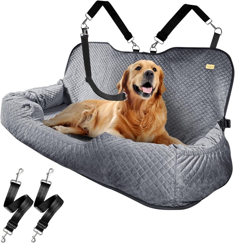 Photo 1 of Large Dog Car Seat for 100lbs Dog Bed Car Seat Fully Detachable Washable Extra Large Dog Car Back Seat Pet Travel Safety with Storage Pocket,Grey
