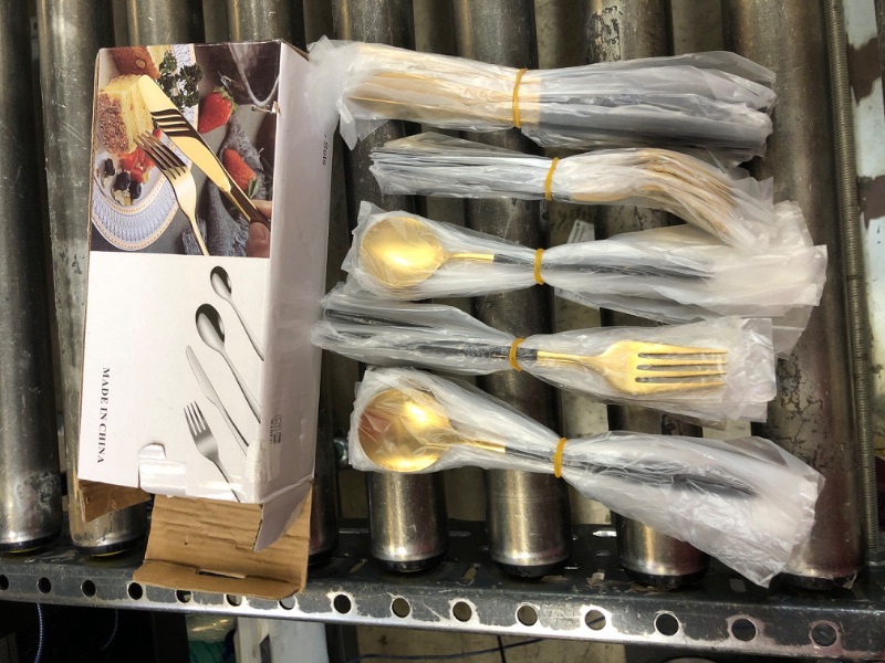 Photo 1 of 60 Pieces Stainless Steel Tableware Set Silverware Set Flatware Cutlery Set Utensils Set Spoon Fork Knives Set Service for 12 for Home Restaurant Apartment and Kitchens (Black Gold)