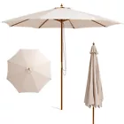 Photo 1 of 10FT Patio Wooden Market Table Umbrella Pulley w/8 Bamboo Ribs Sunshade Canopy