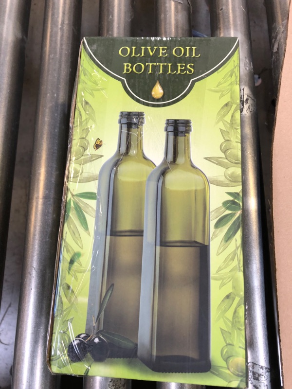 Photo 3 of [2 PACK]Aozita 17 oz Glass Olive Oil Dispenser Bottle Set - 500ml Dark Green Oil and Vinegar Cruet Bottle with Pourers