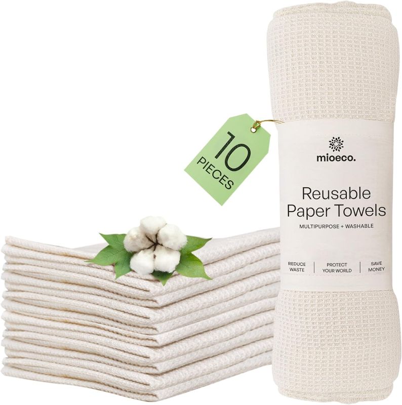 Photo 1 of 10 Pack Kitchen Paper Towels Washable - Super Absorbent Natural Paper Towels - Natural Cotton - Reusable, Paperless Kitchen Dish Cloths - 100% Organic Cotton Dish Towels - Reusable Paper Towel
