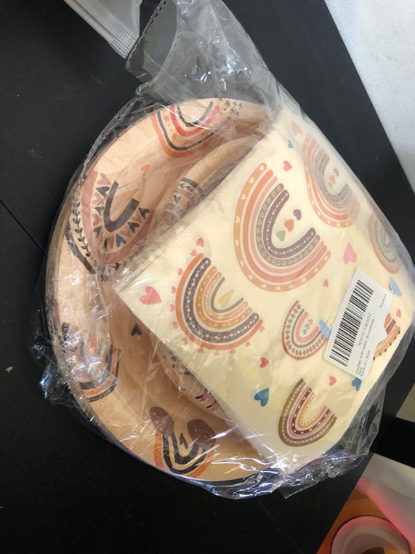 Photo 1 of [Serves 24] Paper Plates Boho Groovy Party Plate Disposable Boho Party Accessories Set,96 Pcs Including Boho Rainbow Plates Napkins Forks for Birthday Retro Hippies Theme Baby Shower Party Supplies