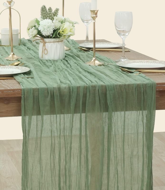 Photo 1 of 13Ft Cheesecloth Table Runner  (Dusty Sage Green)