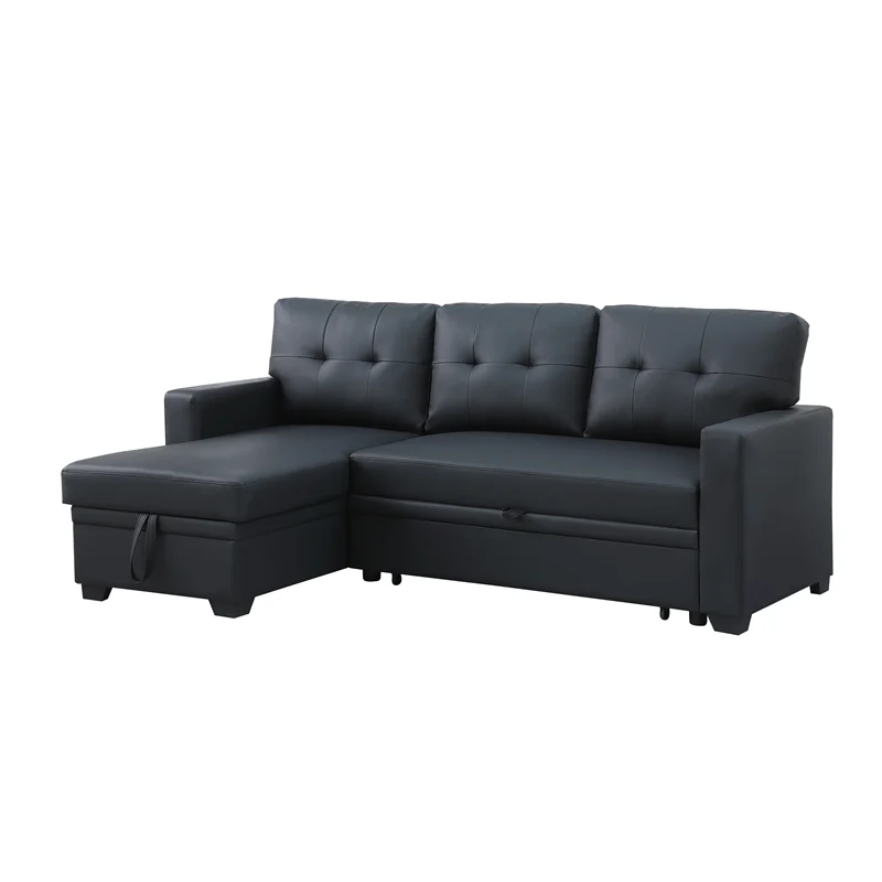 Photo 1 of Devion Furniture Faux Leather Reversible Sleeper Sectional Sofa-Black BOX 3 OF 3
