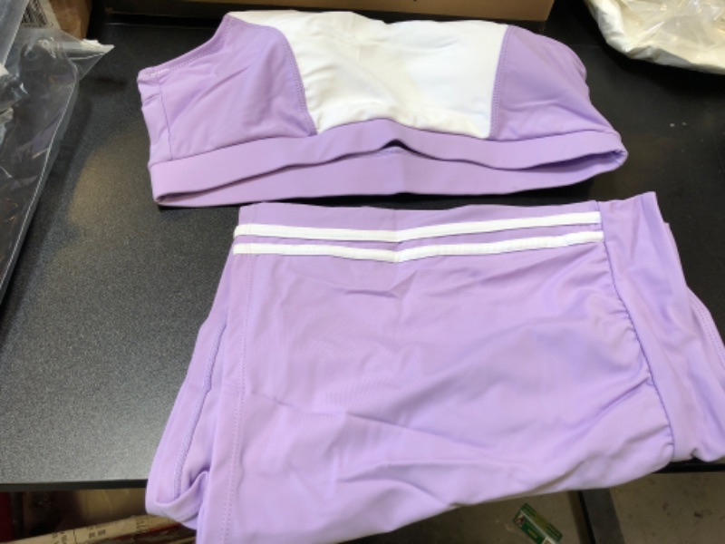 Photo 1 of 2 PIECE WORKOUT SUIT SHORTS & SPORTS BRA  WHITE /LILAC  LARGE