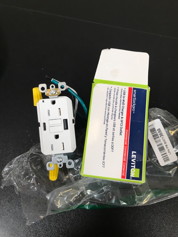 Photo 1 of 15A SmartlockPro GFCI Combination 24W(4.8A) Type A/C USB in-Wall Charger Outlet, White