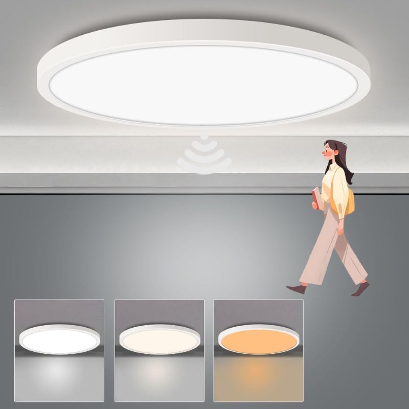 Photo 1 of 1 Pack Motion Sensor Ceiling Light, 7 inch LED Flush Mount Lights Fixture 3000k 4000k 6500K,18W 1800LM Motion Activated Ceiling Lamp for Closet Pantry Laundry Stair(White 1 Packing)
