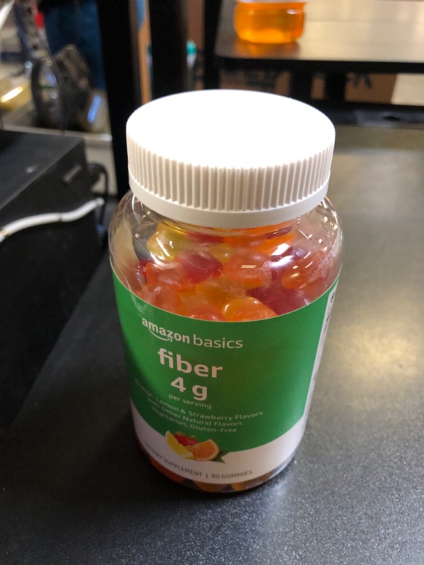 Photo 3 of Amazon Basics (previously Solimo) Fiber 4g Gummy - Digestive Health, Supports Regularity, Orange, Lemon & Strawberry, 90 Gummies (2 per Serving) (EXP 11/25)