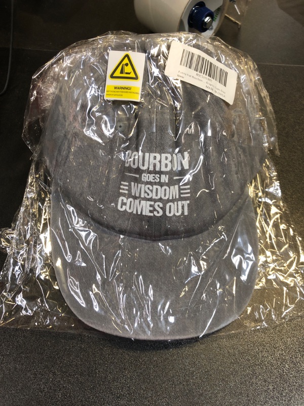 Photo 2 of Funny Hat Bourbon Goes in Wisdom Comes Out Hat Women Dad Hat Graphic Caps Gray