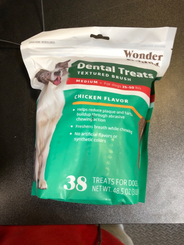 Photo 2 of Amazon Brand - Wonder Bound Dog Dental Treats for Medium Dogs (25-50 lbs), Real Chicken Flavor, Nubbed Texture for Plaque & Tartar Control, Freshens Breath While Chewing, 38 Count