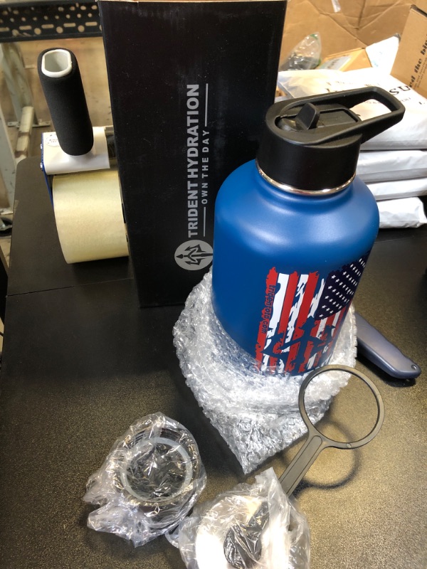 Photo 2 of American Flag 64 oz Water Bottle, Reusable Water Bottle with Straw, Leak Proof Water Bottles, 64oz Insulated Water Bottle, Thermos Water Bottle - Retired Navy Vet Small Business (Dark Blue, 64 Oz)