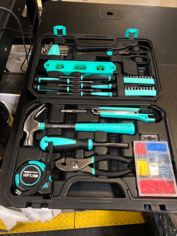 Photo 2 of Amazon Basics Household Tool Kit With Storage Case, 142 Piece, Turquoise, 13.39 x 9.25 x 2.95 inch