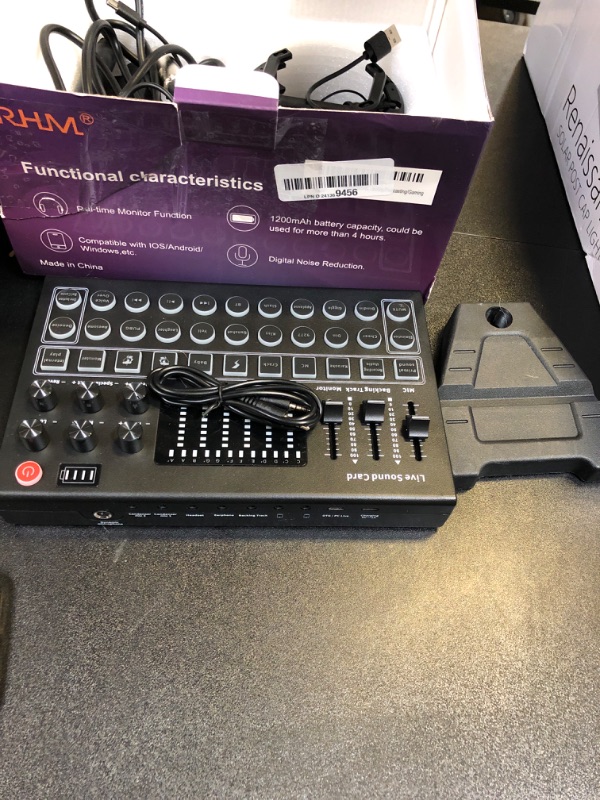 Photo 1 of RHM Podcast Equipment Bundle, All-in-One Audio Interface DJ Mixer with Microphone, Stand, Monitor Earphone, Audio Mixer With Sound card for PC/Laptop/Phone, Streaming/Podcasting/Gaming