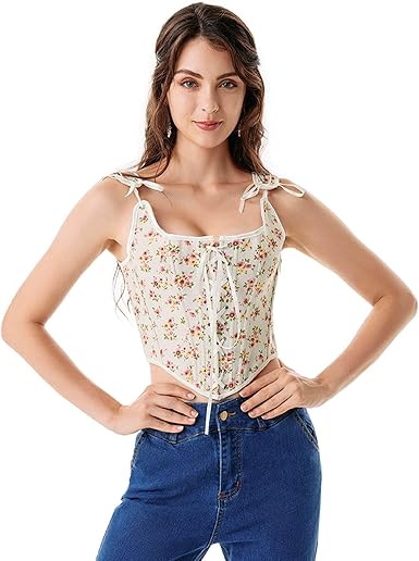 Photo 1 of [Size 16] Scarlet Darkness Corset Tops for Women Renaissance Lace Up Floral Overbust Boned Bustier Bodice- White