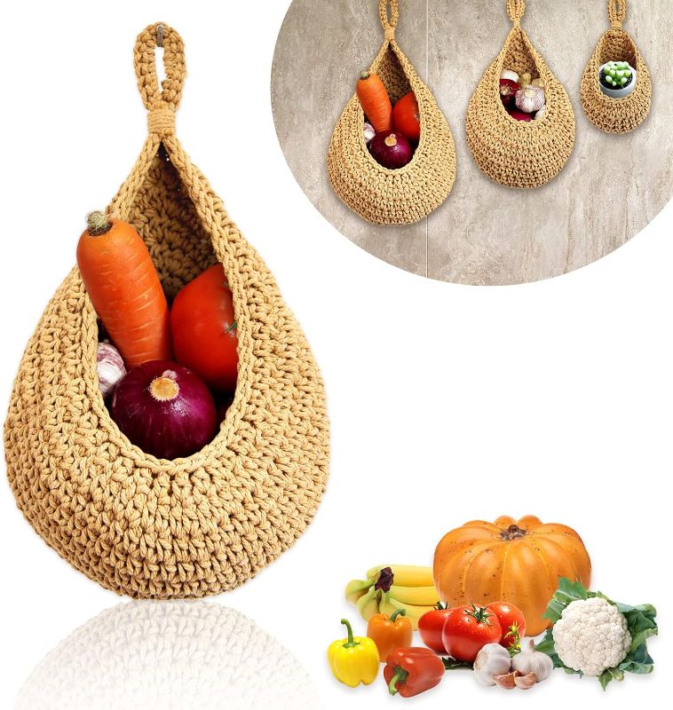 Photo 1 of 
Wall Hanging Fruit Storage Basket: Jute Hanger Vegetable Baskets For Boho Kitchen Small Large Woven Hang Basket Pantry Wicker Produce Storage Bag For Onion
