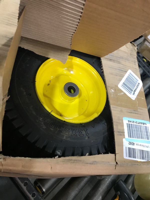 Photo 2 of 13x5.00-6 Tire and Wheel Assembly (2-Pack), Tubeless Lawn Mower Tire with Rim, with 3/4” Bushings and 3” Centered Hub Length