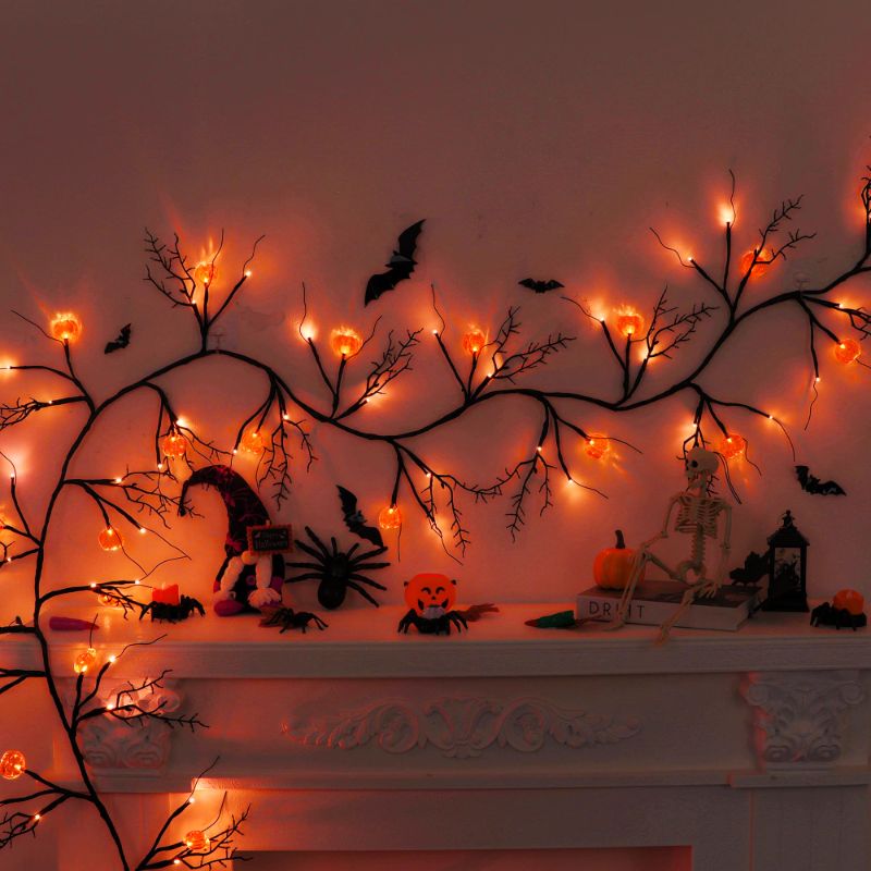 Photo 1 of [ 8 Modes & Timer ] 6 Ft 54 LED Halloween Willow Vine Twig Decorations Halloween Garland