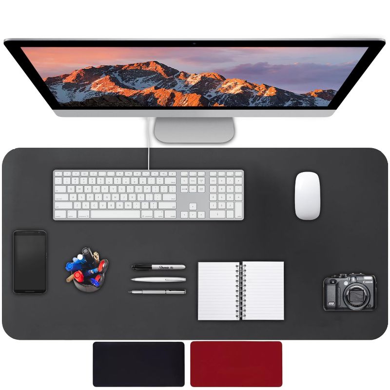 Photo 1 of Double-Sided Leather Desk Pad, Office Desk Pad, Leather Desk Protector (Black+Red, 23.6" x 13.7")